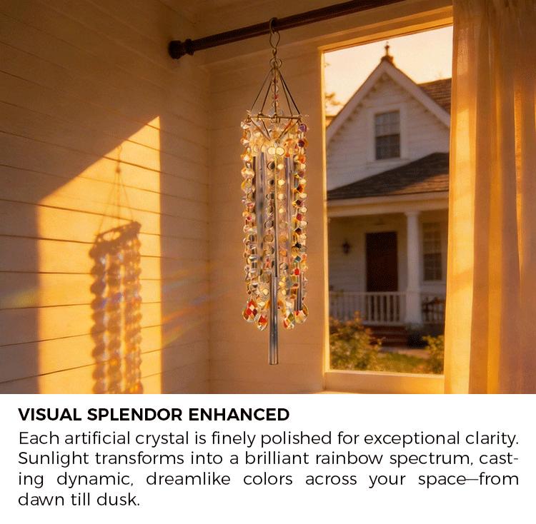 Crystal Wind Chimes - Glass Wind Chimes for Outside, Outdoor Crystal Suncatcher with 6 Tuned Tubes,  Hanging Prism Rainbow Maker Chandelier Home Decor Gift garden patio outdoor window wall art great gardening unique large memorial wind chime