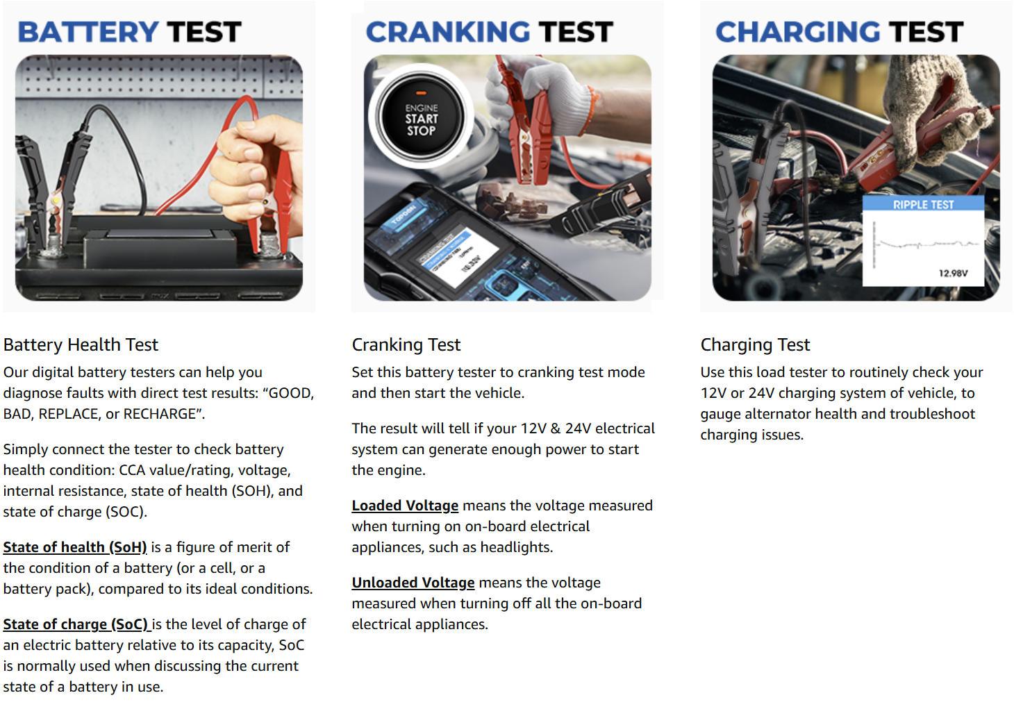 Car Battery Tester 12V 24V 100-2000CCA Lead-Acid Battery, TOPDON BT300P Alternator Tester, Load Tester, with Built-in Printer, Spark Free Metal Clamps, Automatic Reverse Polarity Protection Car Battery Tester 12V 24V 100-2000CCA Lead-Acid Battery, TOPDON BT300P Alternator Tester, Load Tester, with Built-in Printer, Spark Free Metal Clamps, Automatic Reverse Polarity Protection