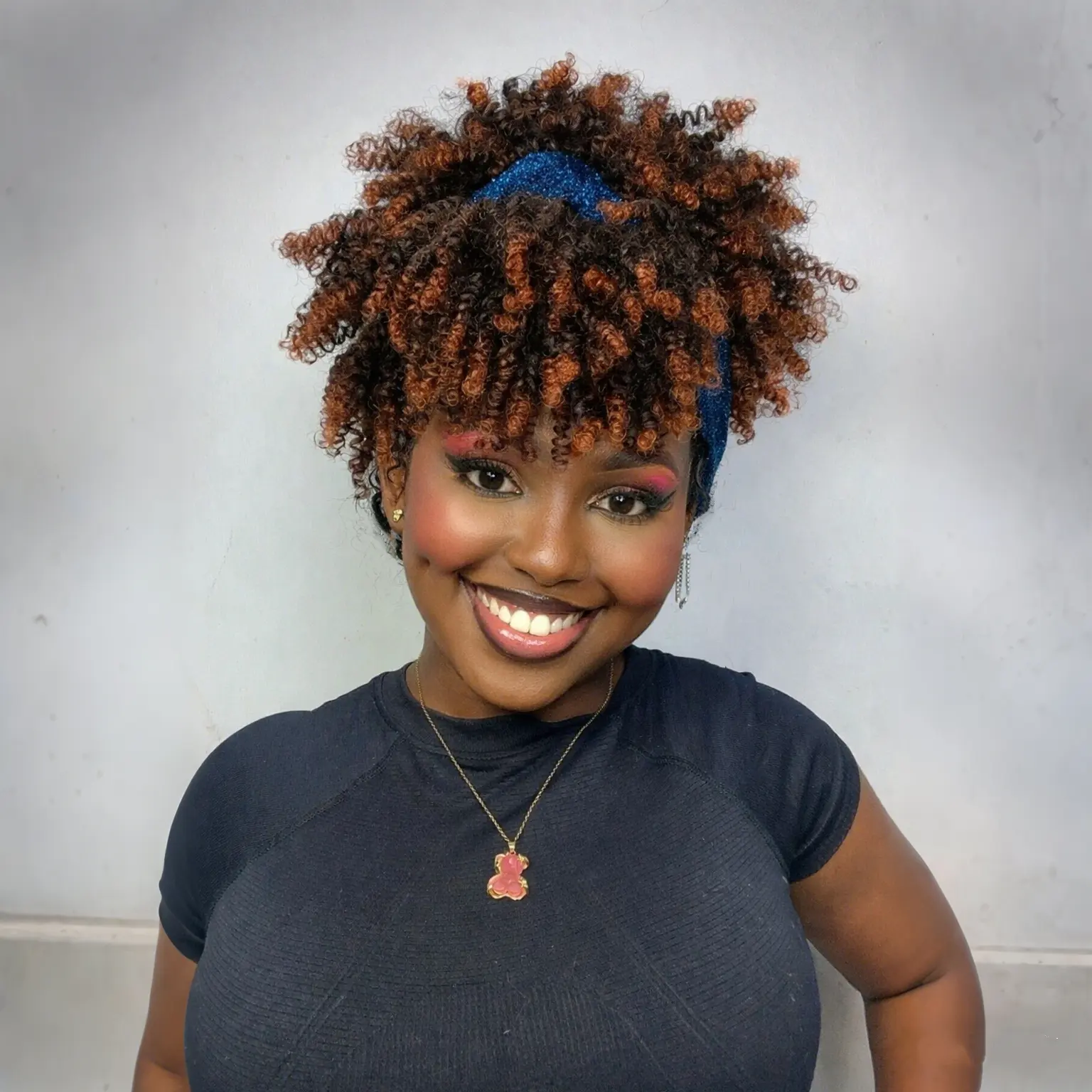 Short Afro Kinky Curly Headband Wigs with Bangs 2 in 1 Turban Wigs with Headband Attached Premium Heat-Resistant Fibers for Women