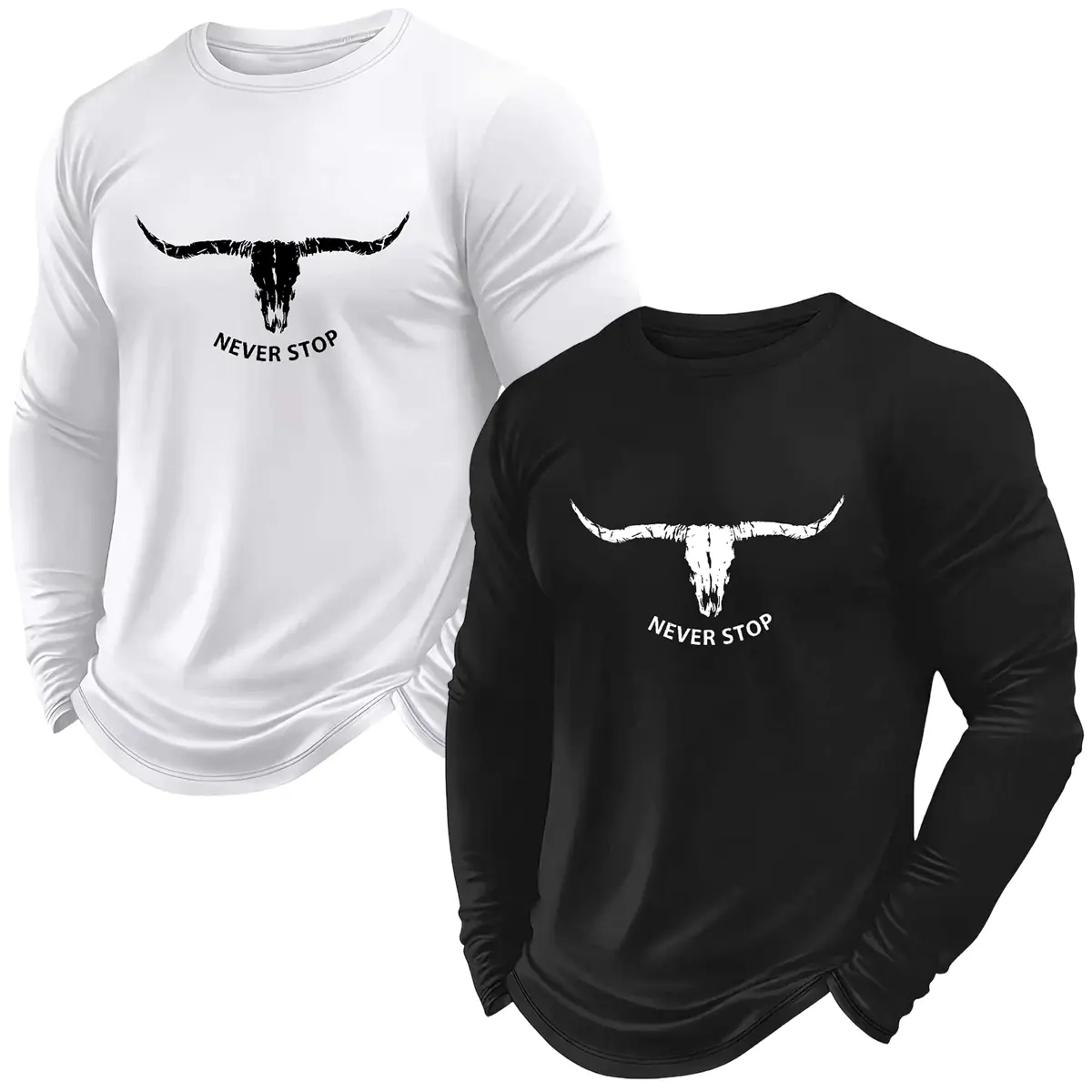 JOGWAVE Menswear 3-Piece Ultra-Light Plain Polyester Long Sleeve Crewneck T-Shirts, Quick-Drying, Breathable, Moisture-Wicking Casual Men's Tops, Giftable Apparel