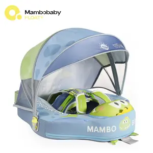 Mambobaby Dinosaur Non-Inflatable Baby Swim Float with Detachable Canopy, UPF 50+ Sun Protection, 5-Point Safety System, for Babies 3-24 Months