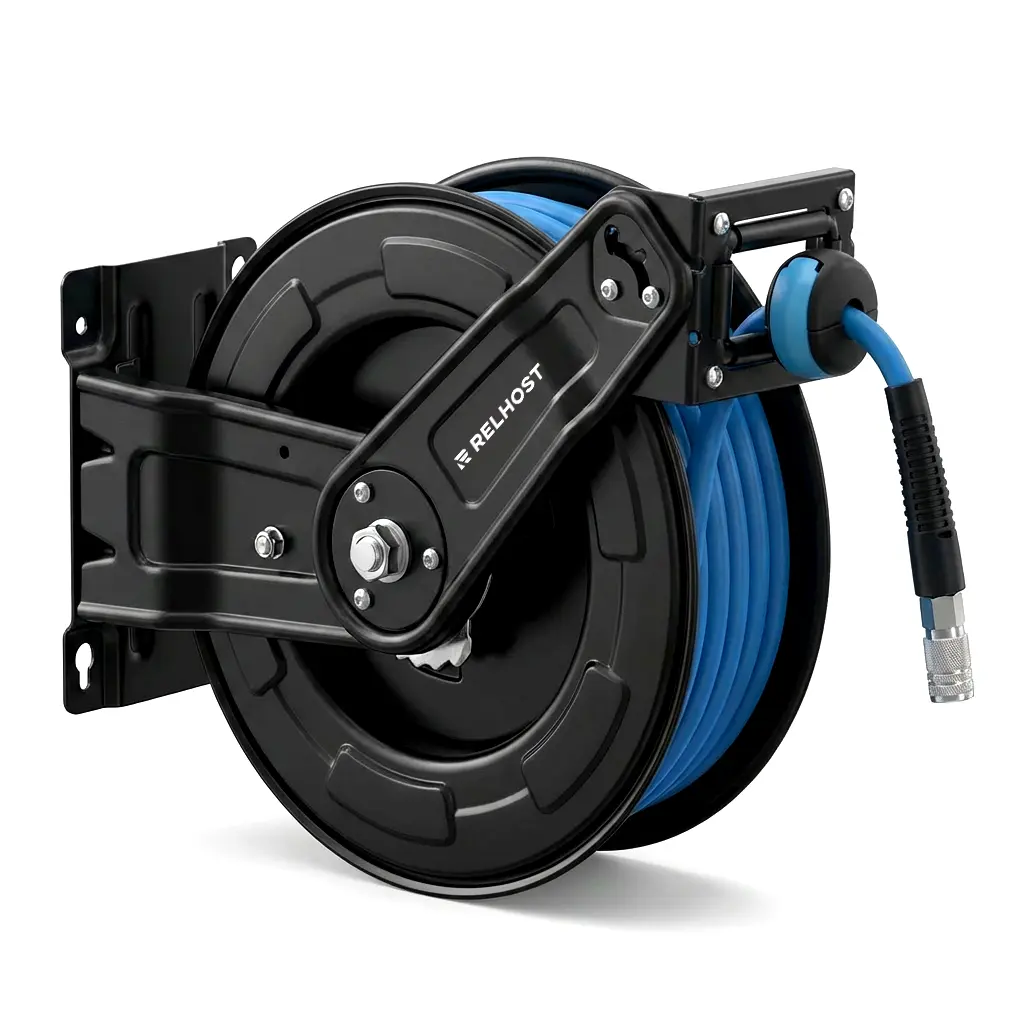 Heavy-Duty 50ft 300PSI Air Hose Reel, with Auto Rewind & 180° Swivel for Garage/Workshop DIY Pros/Mobile Repair Vehicles Reinforced Steel Bracket