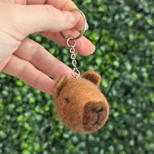 Handmade Wool Capybara Keychain - Cute Animal Keyring .