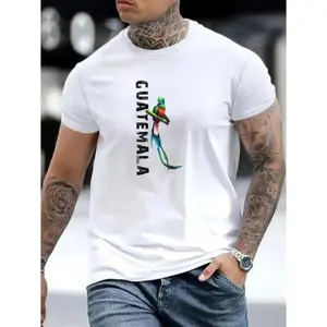Guatemala-Inspired Graphic Tee - Soft, Breathable Polyester, Round Neck, Regular Fit, Casual Summer Streetwear Shirt for Men - Vibrant Bird Print, Comfortable Wear Made In USA