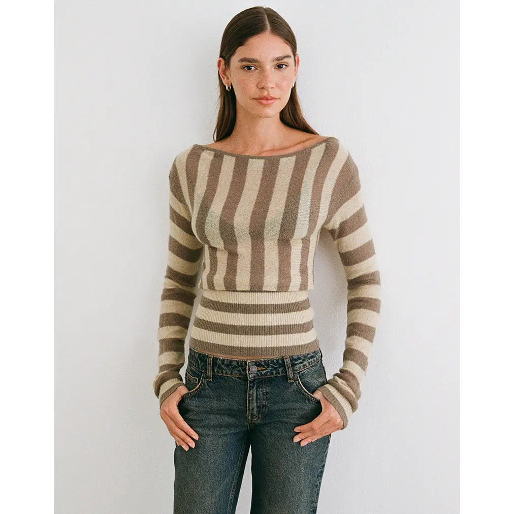 Maude Top in Stripe Taupe and Neutral