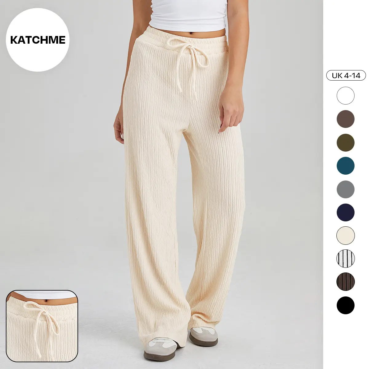 Katch Me Chic Women's Casual Solid Color High Waist Wide Leg Trousers, Minimalist Drawstring Waist Street Womenswear, Versatile Women's Bottom