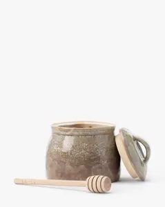 Stoneware Honey Jar with Wood Honey Dipper