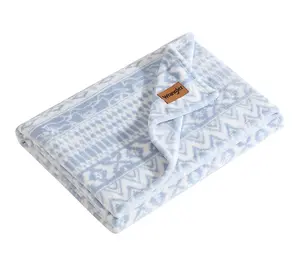Wrangler Western Horse Stripe Blue Plush Fleece50"X70" Throw