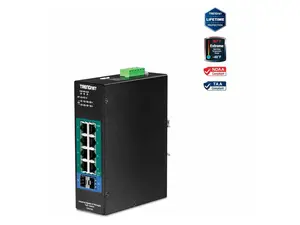TRENDnet 10-Port Industrial Gigabit L2 Managed PoE+ DIN-Rail Switch, 8 x Gigabit PoE+ Ports, DIN-Rail Mount, 2 x SFP Slots, 24-57V DC Power Input, IP30, VLAN, Black, TI-PG102i