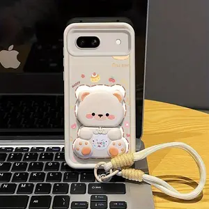 1 Piece Pixel 8A Cute little bear with cat stand and lanyard Pattern Designed Suitable For Fashion With Comfortable feel And Elegant Compatible With Google Pixel 8APhone Cases