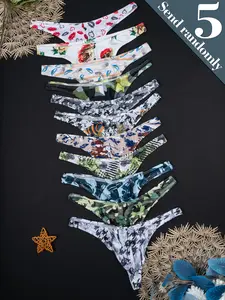 5-piece set, random, men's random-printed triangle underwear, high-elasticity, breathable, comfortable, casual, Breathable soft underwear, U-shaped close-fitting triangle pants