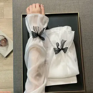 Bow-Accent Sun Protection Sleeves: Ethereal & Stylish UV-Blocking Arm Covers—Loose-Fit, Plus-Size, Flared-Cuff Design for Driving & Arm Protection. The Perfect Gift Choice (Mother's Day).