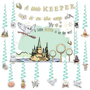 Harry Potter Baby Shower Party Decor Bundle (Backdrop, Banner & Hanging Decorations)