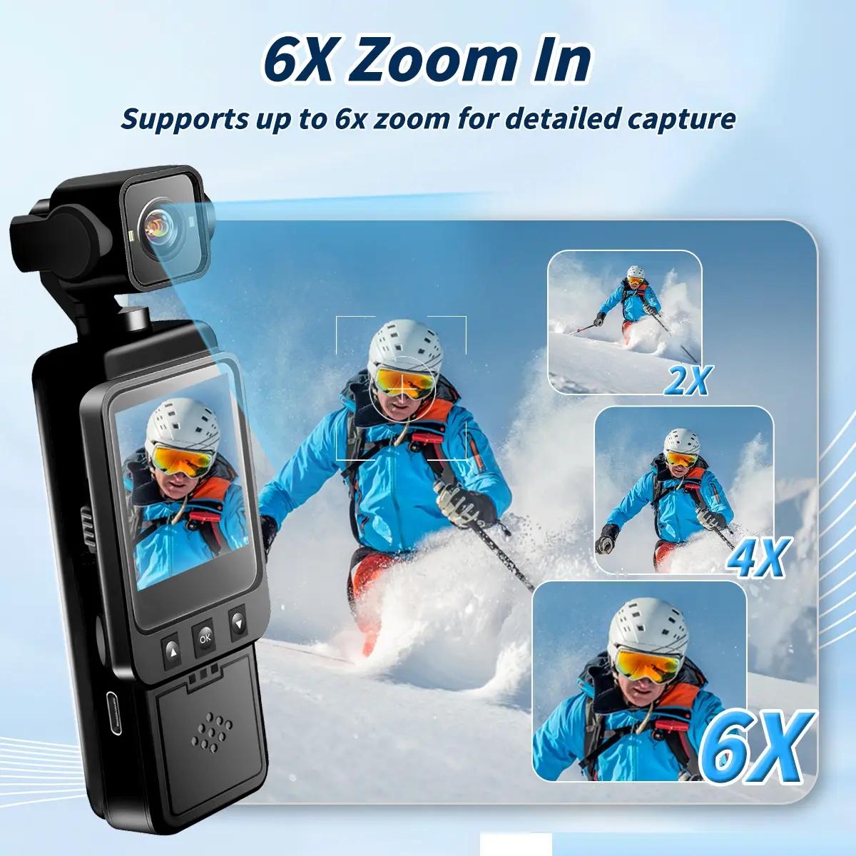 Upgraded 2.0 HD 1080P Portable Pocket Sports Camera – Ideal for vlogging, sports, outdoor travel, and daily use; features 6x zoom and wide-angle shooting; wireless vlogging camera for video recording.