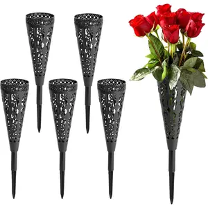 6 pcs Grave Vase,Memorial Floral Vase, Cemetery Grave Cone Flower Holder, Cemetary Vase with Spike for Grave Decorations,Grave Lawn Memorial(Cone, 6)