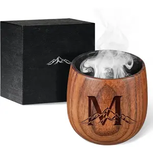 Original Charred Wooden Bourbon Drinking Glass,Personalized Whiskey Glasses with Initials,Unique Gifts for Men Husband,Dad,Brother and Friends,Mens Birthday Gift Ideas,Wooden Whiskey Cup (M) premium drinkware