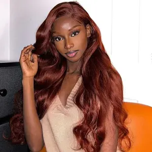 [Bling Hair ]  Reddish Brown 13x6 Lace Front Wigs 33# 4#Human Hair Pre Plucked 180% Density 13x4 Body Wave Auburn Colored Human Hair Lace Frontal Wig