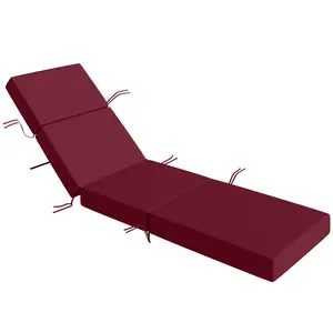 Chaise Lounge Cushion – 4" Thick Outdoor Lounge Chair Cushion with Ties. 21" x 72". Red. Water-Resistant & UV50+. High-Density Foam. Reversible. Fits Folding Chaise Loungers