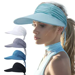 4pcs Summer Beach Swim Sun Visor Hat, Ponytail Friendly Cooling Fabric Empty Top UV Protection Cap for Women