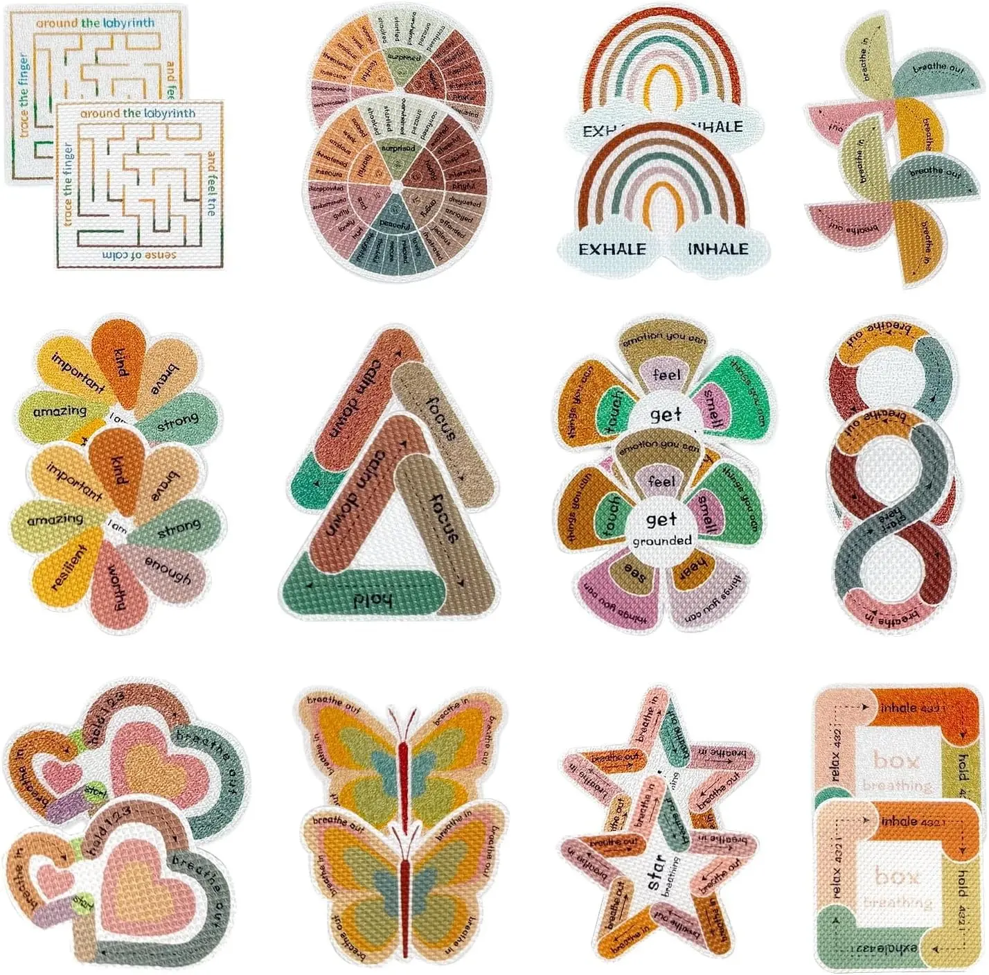 Anxiety Sensory Stickers 24Pcs Reusable Textured Fidget Strips 2 Surface Styles for Calm & Stress Relief Adhesive Sensory Strips for Office Classroom Desk Adults & Teens