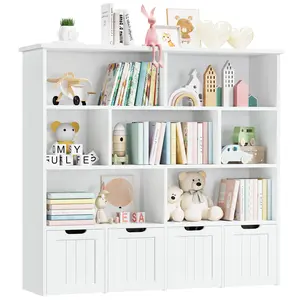 Toy Storage Organizer with Movable Drawers, Toy Storage Toy Organizer Kids Bookshelf with Hidden Wheels and  Open Cubbies, Playroom Storage