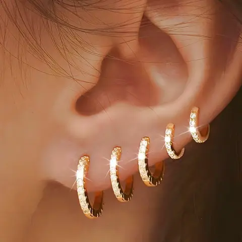 5 Pairs Huggie Hoop Earring Sets for Women, CZ Earrings Jewelry Small Hypoallergenic Trendy Waterproof Lightweight Multiple Cartilage Earring