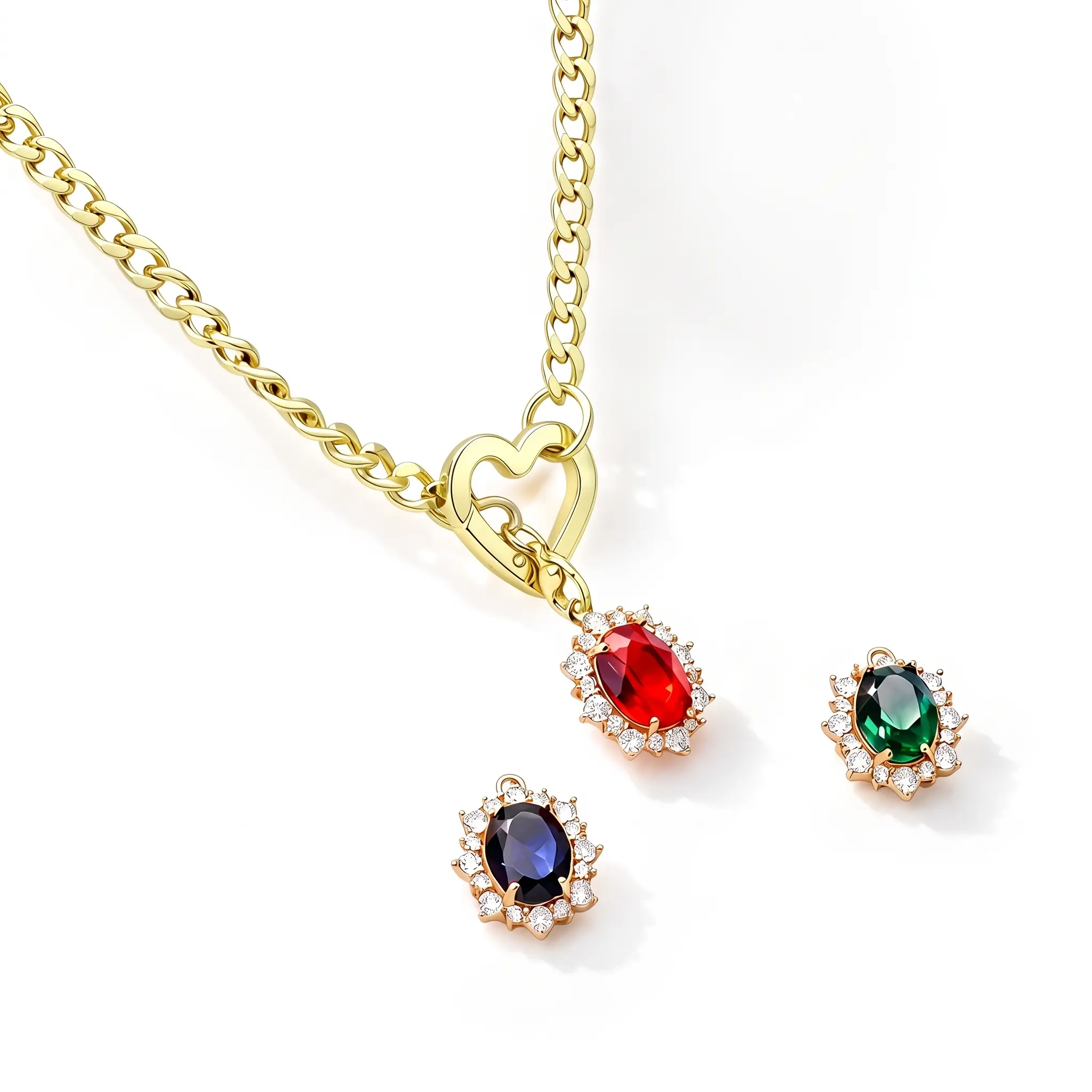 SUPOLA Women's 3-in-1 Interchangeable 3-Pieces Geometric Pendant Necklace, Casual Fashion Accessory with Sliding Mechanism, Lobster Claw Clasp, Classic CZ Halo, Stainless Steel Chain, Birthday Gift