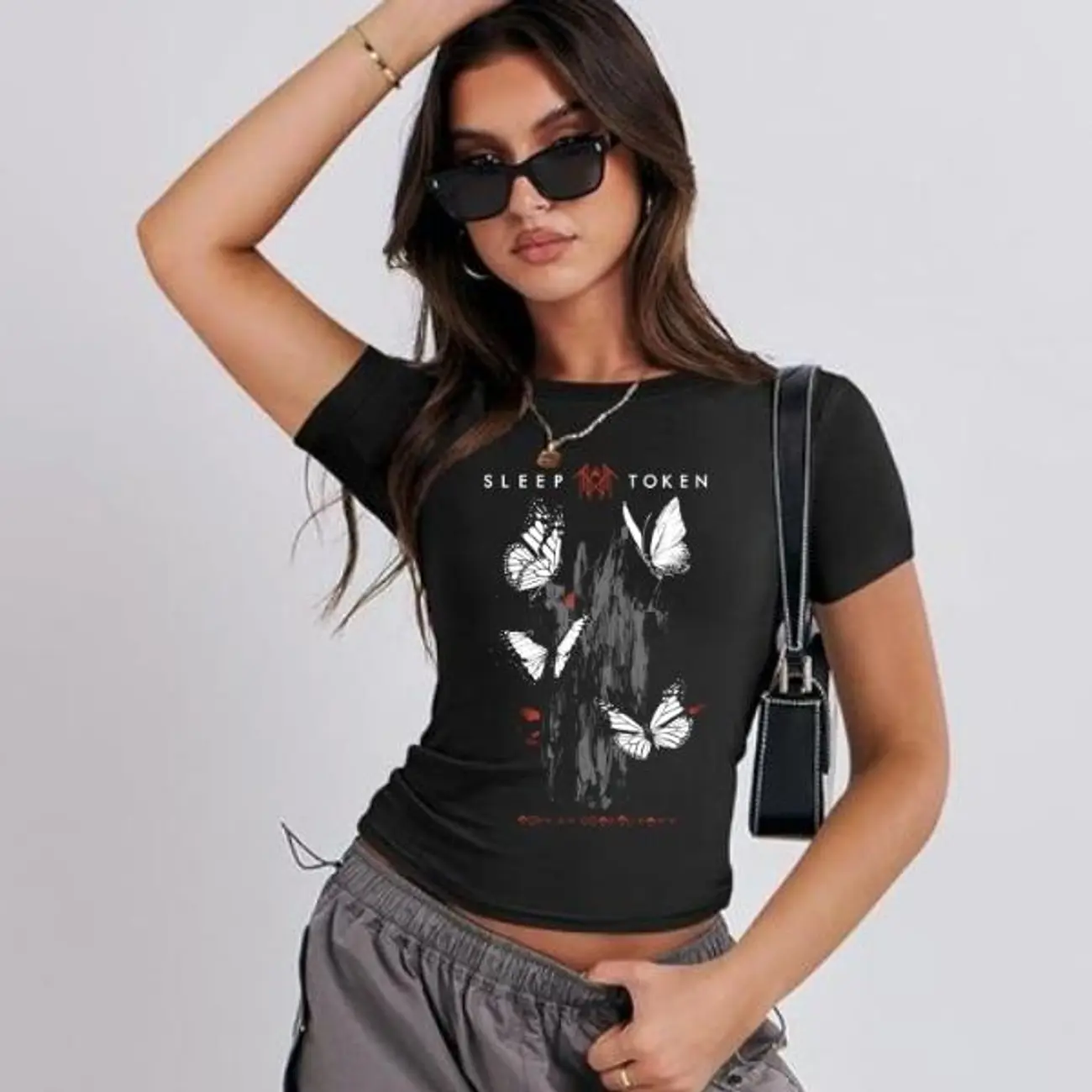 Sleep Token Butterflies Band Logo Baby Tee, Croptop Made Of Bella Canvas Fabric,  Rock Off officially licensed products Sleep Token Butterflies Band