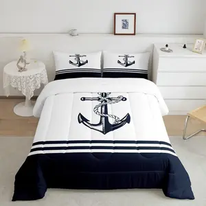 Feelyou Full Nautical Anchor Decor Comforter Set - Navy Blue White Duvet, Ocean Coastal Decor, Bedroom Bedding, Decorative Bedding, Bedroom Bedding Set