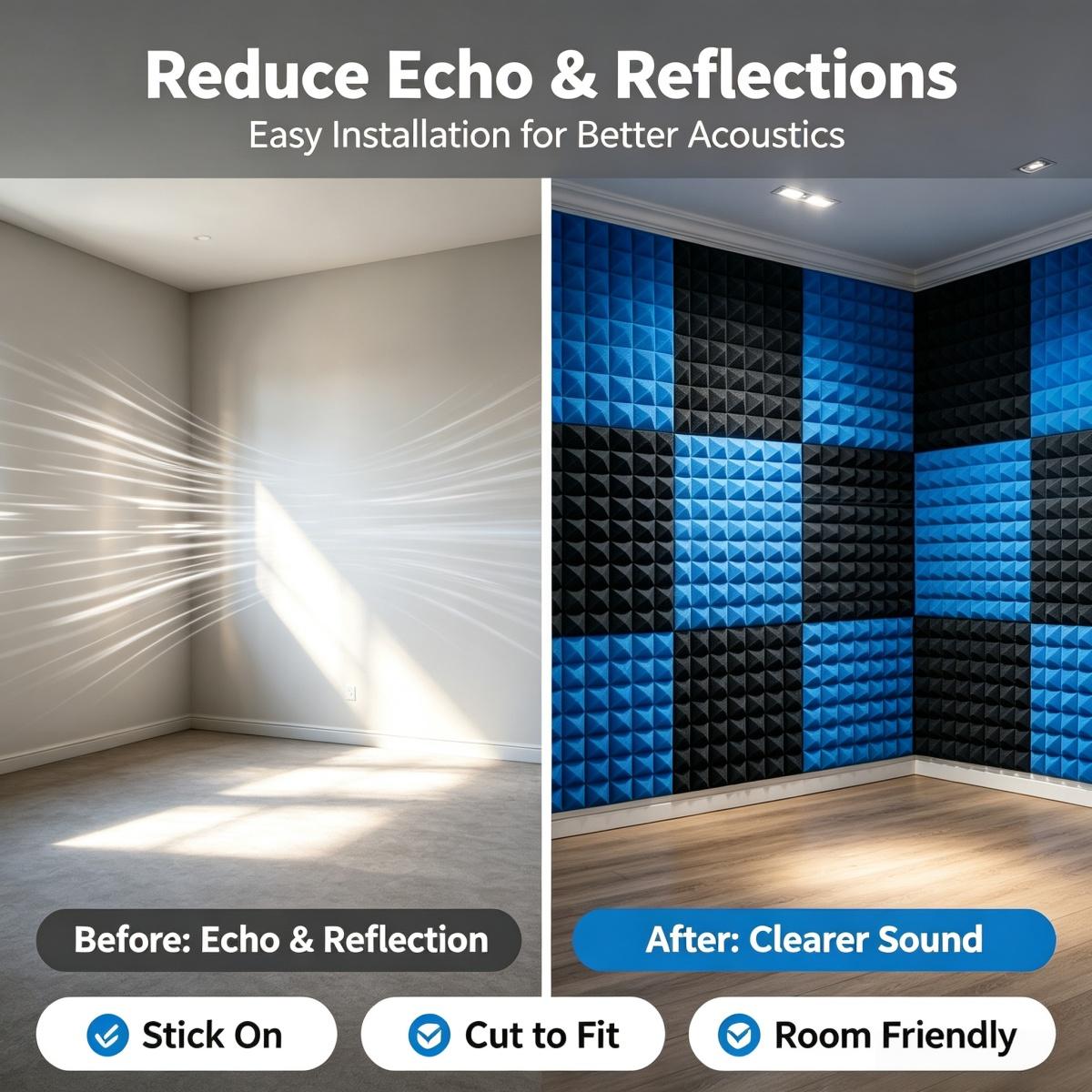 12x12x2 Inch Pyramid Acoustic Foam, 25kg/m³ High Density Soundproof Foam Panels, Fire Resistant Noise Dampening Sound Absorption Panels, Wall & Ceiling Acoustic Treatment Foam for Studio, Home & Meeting Room, 12-24 Pack