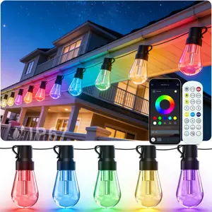 RGB+IC, Outdoor String Lights, IP67 Waterproof, Patio Lights, App & Remote Control, with Poles, Bulb String Lights, Backyard Party Decor