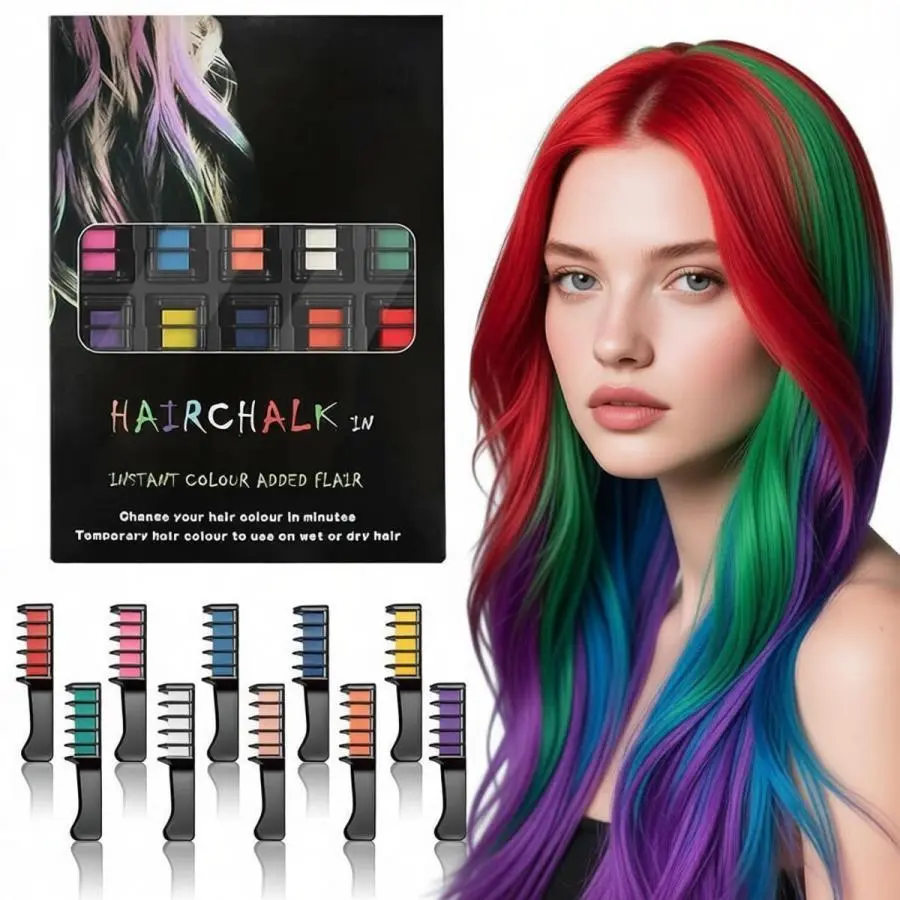 12-Color Washable Hair Chalk Comb Hair Care Product, Temporary Vibrant Rainbow Dye, Safe for All Ages, DIY Styling for Parties & Cosplay, Travel-Friendly, 1 Piece