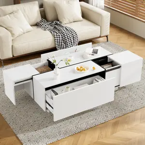 Extendable Coffee Table, Multi-Functional Coffee Table with High-Gloss Finish, Coffee Table with 2 Hidden Storage Space and 2 Drawers for Living Room,  47.2''-72.7''