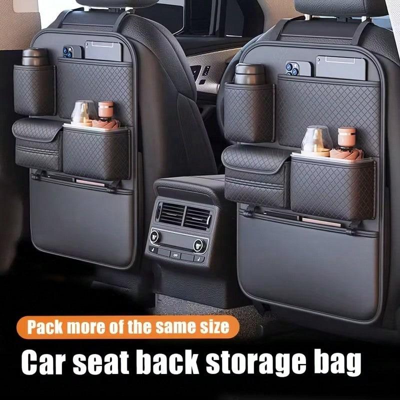 TAIMASI 1pc Diamond Pattern PU Leather Car Seat Back Organizer For Kids - Multi-Pocket Storage Space - Perfect For Thanksgiving, Christmas, New Year's, Easter, And Back-To-School Season