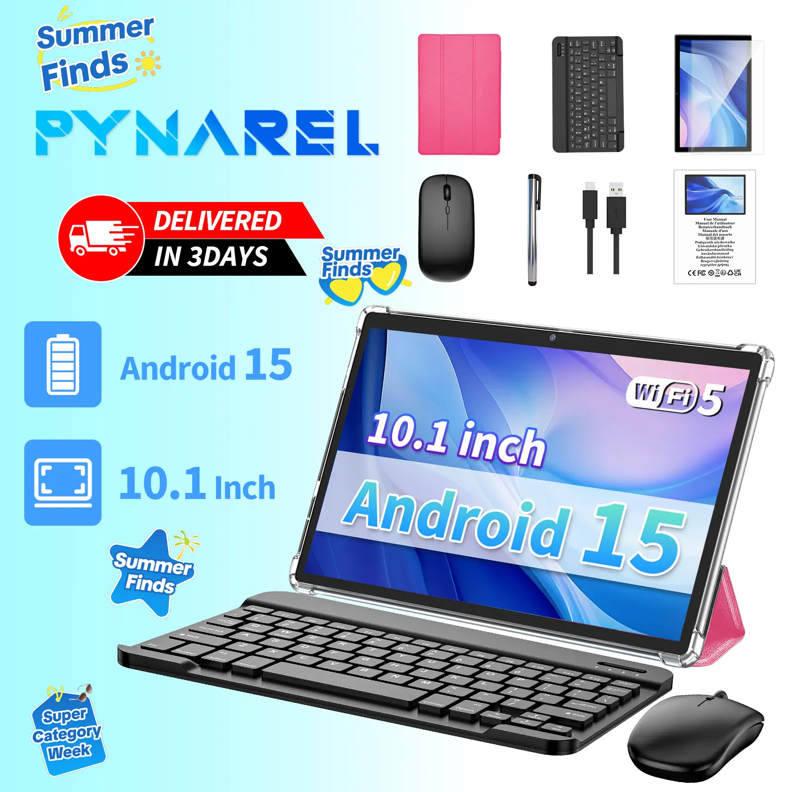 【SummerTurnUp】2026 Android 15 Tablet, All-in-1 Gift Bundle with Keyboard, Mouse, Stylus & Case, for family entertainment, Easy Setup for Family, Outdoor Fun summerwins ip display