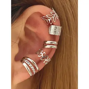 Simple Hollow Leaf Design Alloy Ear Cuff, Ear Cuff Set, Double Layer & Triple Layer Ear Cuff, Elegant Fashion Versatile Accessories, Jewelry Gifts for Women and Girls