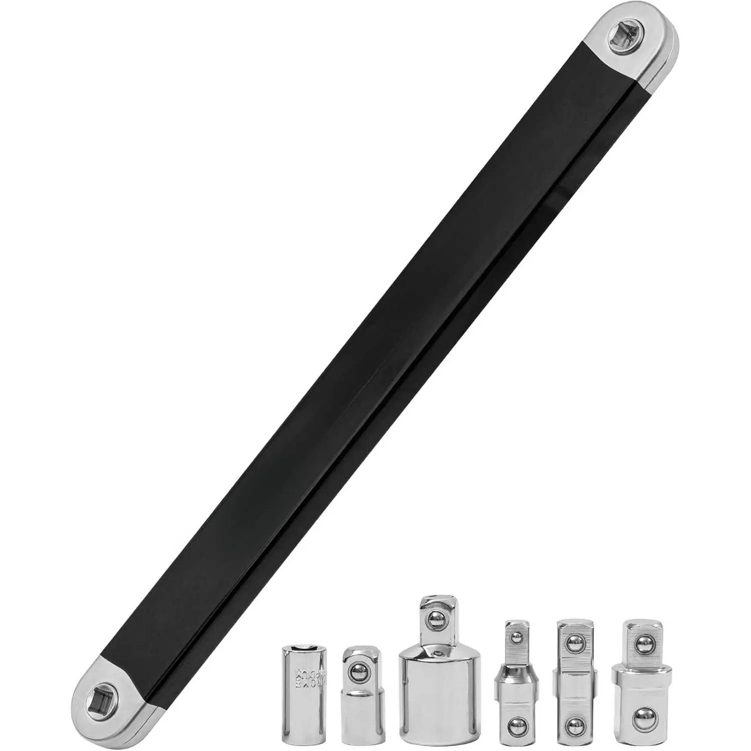 Offset Extension Wrench,Ratchet Extension Bar With 1/2",1/4" and 3/8" Square Drive Adapters,Impact Wrench Extender For Access to Confined Fastener,Ratchet Extenders Tool With 3 Adapters Socket