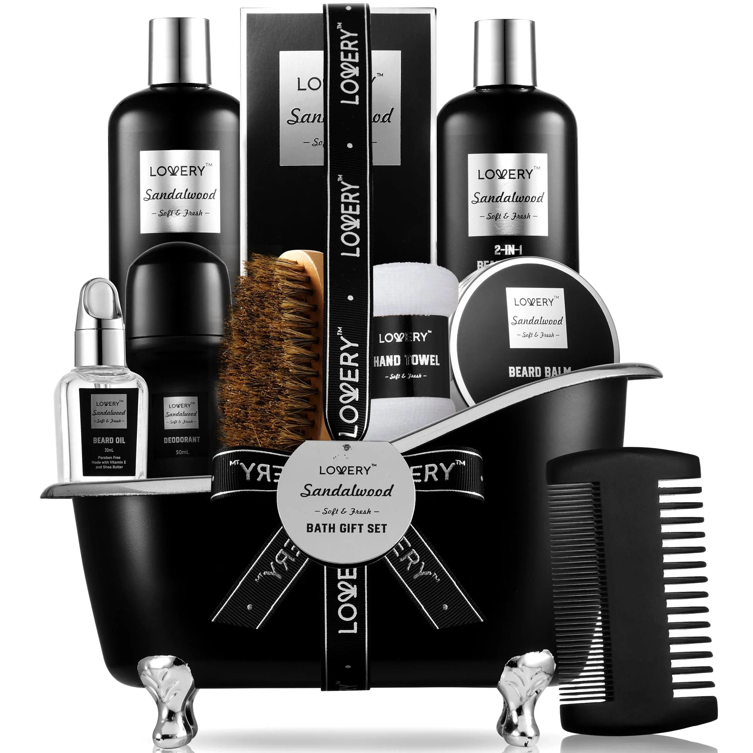 Beard Grooming Set 11 pc. - Sandalwood Gift Basket for Men Beard Grooming Set 11 pc. - Sandalwood Gift Basket for Men