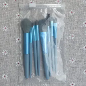 8-Piece Makeup Brush Set, Makeup Brushes Kits, Soft Bristles, Portable Cosmetic Tools, Blue Eyeshadow Blush Lip Brushes, Travel Gift for Girls