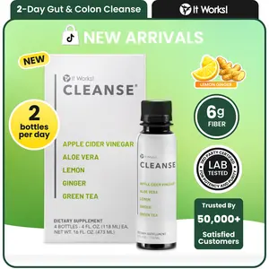 IT WORKS! Cleanse 2-Day Gut & Colon Detox Elixir - 4 Servings - Digestive Health Support & Liver Detox - Apple Cider Vinegar, Aloe Vera, Lemon, Ginger, Green Tea & Chicory Inulin with Vitamins B6 & B12 plus Magnesium - 16 fl oz