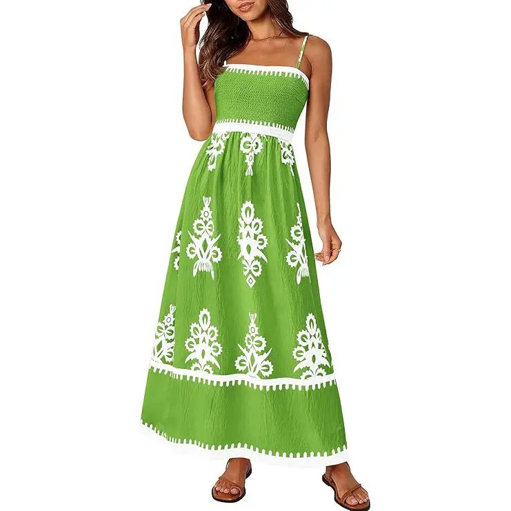 green emerald velvet dress Women's Round Neck Smocked Short Sleeve Casual Dress Swing Flowy Ruffl –  Trendy ShopLand main image 1