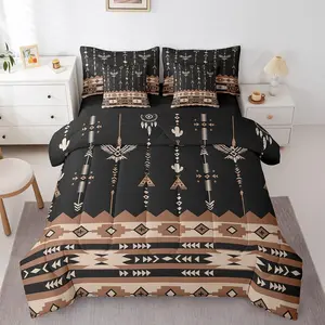 Black Brown Southwestern Aztec 7 Piece Bedding Set Boho Western Comforter Set with Sheets Boys Girls Vintage Geometric Tribal Bed in a Bag