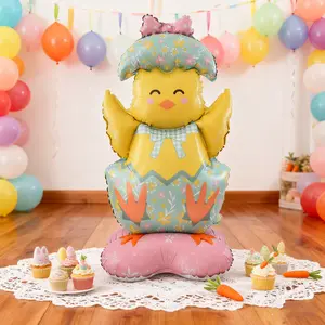 Easter Party Decoration, Standing Bow Chicken Shape Aluminum Foil Balloon, Balloon Animals, 47 Inch Easter Celebration Atmosphere Decor, Event Party Supplies