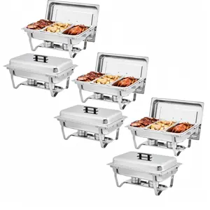 GARVEE 6-Pack Stainless Steel Buffet Server Set, 3-Well Rectangular Chafing Dish Multi-Compartment Food Warmer for Catering, Wedding Events, Home Parties