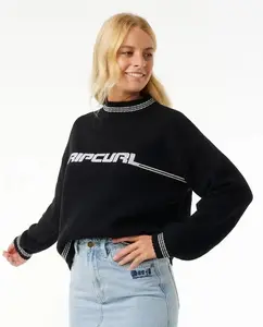 Ripcurl L Black Ripcurl Womens The Search Turtleneck Knit Pullover Sweater Top with Logo Design