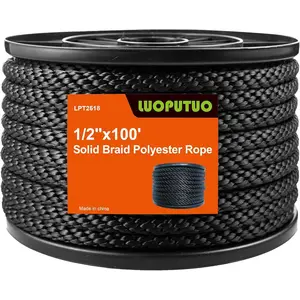 1/2 Inch * 100 FT Black Braid Rope – UV & Abrasion Resistant, Low Stretch, Multipurpose for Flagpole, Clothesline, Camping, and Tasks