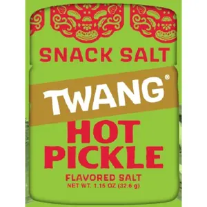 2x Twang Shaker Hot Pickle Salt - Spicy Seasoning Garnish Gourmet Cooking Kitchen Flavor Zesty Tangy Bold Rub Rim Topping Food Snack Condiment Popcorn Michelada Beverage Mix Enhancement Bulk Lot Bundle Wholesale Pack 1.15oz 2ct 2pk