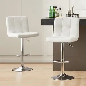 Sleek White Bar Stools Set of 2 - Thick Cushion Adjustable Swivel Seat | Light & Airy Counter Height Stools for Kitchen, Breakfast Nook | Clean & Comfy