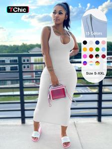 women's sexy plain notched neck bodycon tank dress, casual basic minimalist comfort long dress for lady party club beach, dresses for women, back-to-school clothing, fall outfits 2024, lady casual wear, mean girls outfit, vow renewal party pink dress