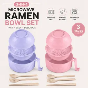 Microwave Ramen Cooker Bowl Set Quick Ramen Cooker with Handles Ramen Noodle Cooker with Spoon Chopsticks Fork College Dorm Room Apartment Essentials(Pink, Purple) for Black Friday Christmas gift MIUVA